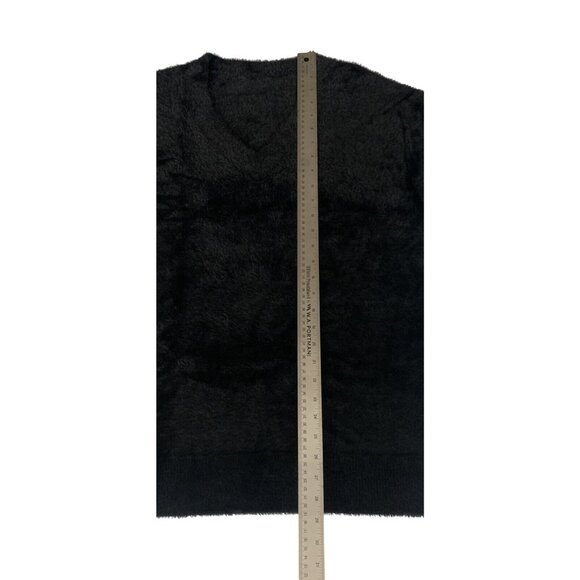 Womens Black Fuzzy V-Neck Sweater Vest Size Medium - Picture 4 of 6